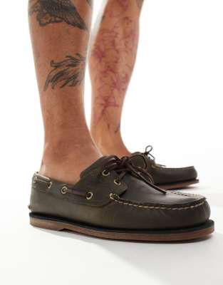 Timberland Timberland Classics 2 eye boat shoe in olive leather-Green