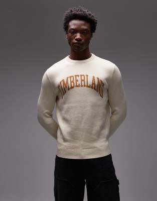 Timberland Timberland collegiate chest logo crew knit in off white