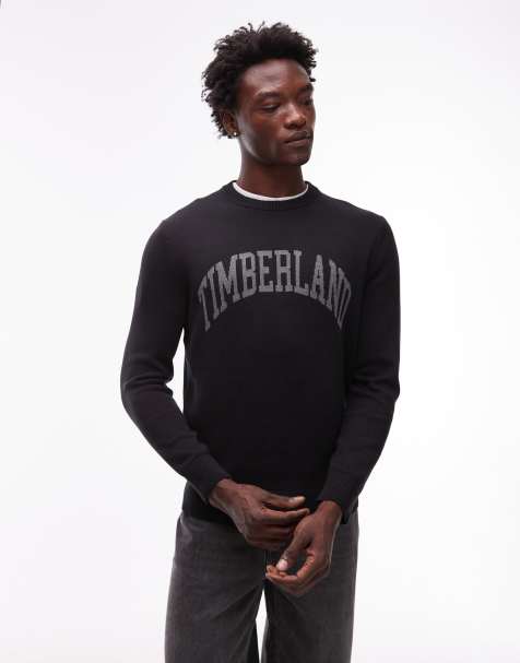 Timberland collegiate chest logo crew knit jumper in black - view 1