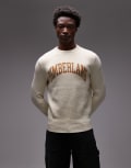 [Timberland] Timberland collegiate chest logo crew knit jumper in off white Chest 45-47 White
