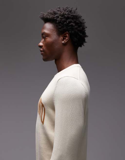 Timberland collegiate chest logo crew knit jumper in off white, 4 of 5