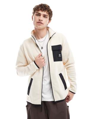 Timberland Timberland contrast pocket full zip fleece jacket in off white