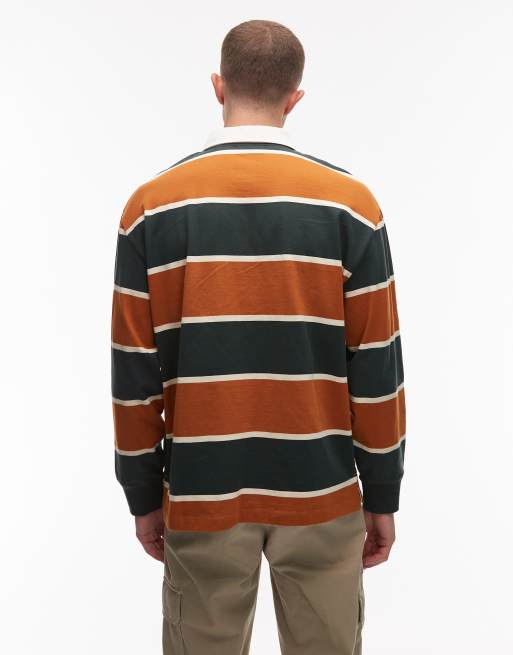 Timberland contrast stripe rugby polo shirt in green and brown, 3 of 5