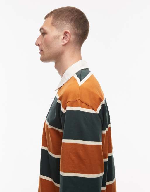 Timberland contrast stripe rugby polo shirt in green and brown, 4 of 5