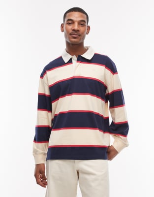 Timberland Timberland contrast stripe rugby polo shirt in green and navy-Blue