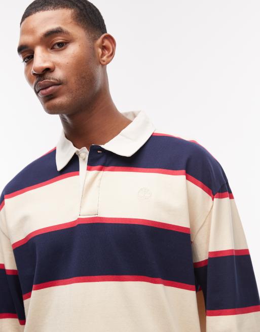 Timberland contrast stripe rugby polo shirt in green and navy, 5 of 5