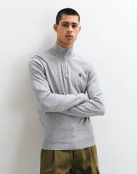 Timberland Cotton 1/4 zip sweater in medium grey heather