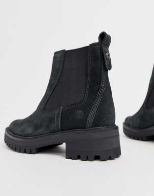 timberland courmayeur valley black leather chelsea pull on ankle boots