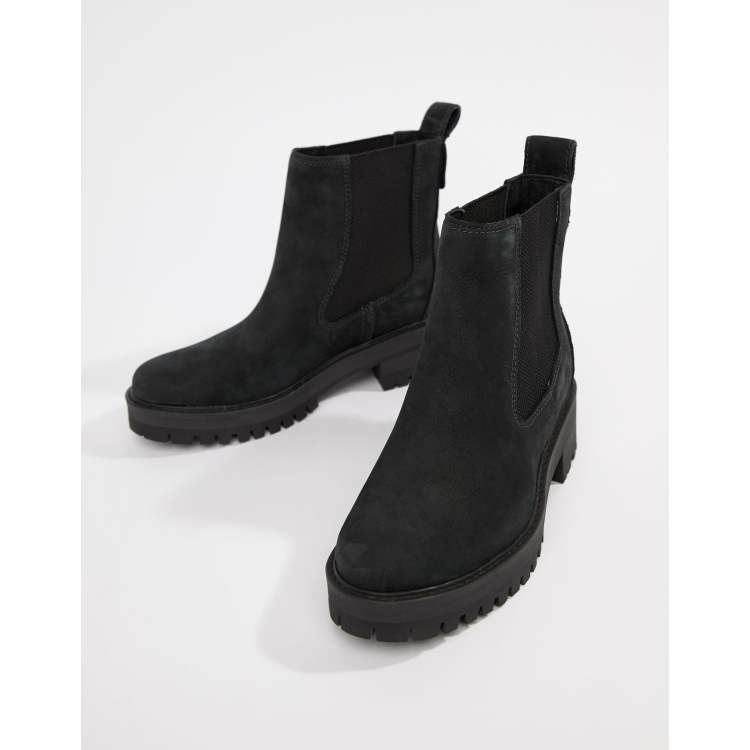 Timberland Courmayeur Valley Black Leather Chelsea Pull On Ankle Boots