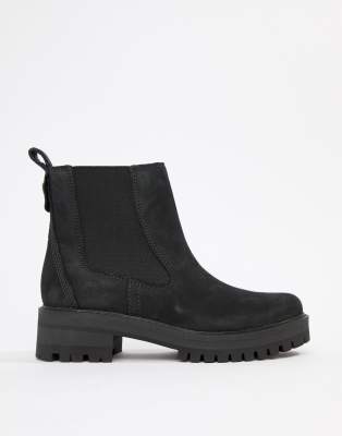 timberland courmayeur valley black leather chelsea pull on ankle boots