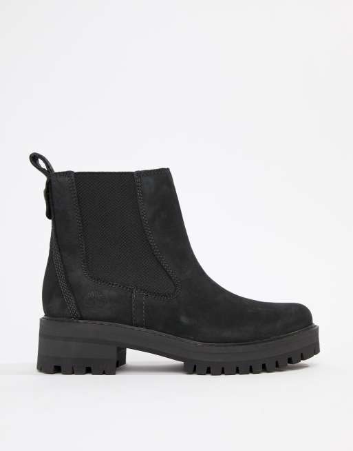 Timberland Courmayeur Valley Black Leather Chelsea Pull On Ankle Boots