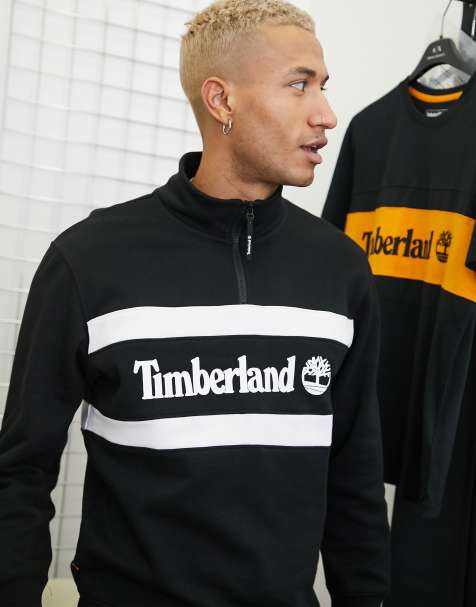 Timberland cut & sew chest logo half zip sweatshirt in black - view 1