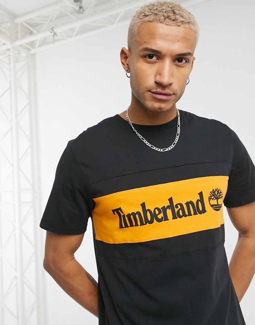 Timberland cut & sew chest logo t-shirt in black