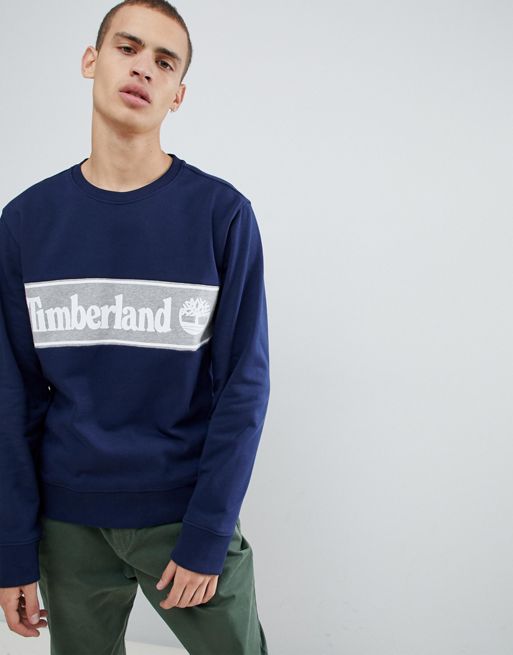 Timberland cut & sew logo sweatshirt in navy/grey | ASOS