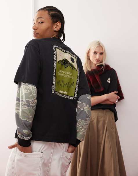 Timberland – Czarny T-shirt oversize z nadrukiem z górami – tylko w ASOS - view 1