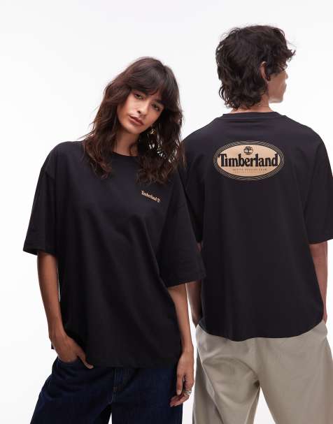 Timberland – Czarny T-shirt oversize z owalnym nadrukiem z logo na plecach - view 1
