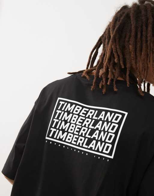 Timberland – Czarny T-shirt oversize z powtarzanym logo – tylko w ASOS, 4 z 4