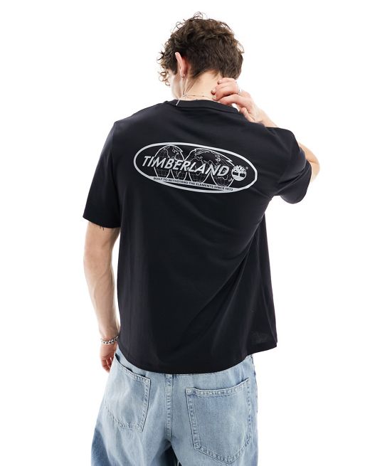 Timberland – Czarny T-shirt z odblaskowym logo na plecach
