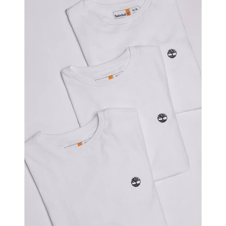 Timberland – Dunstan – 3er-Pack T-Shirts in Weiß mit kleinem Logo