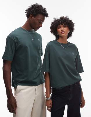 Timberland - Dunstan - Oversize-T-Shirt in Dunkelgrün mit kleinem Logo auf der Brust