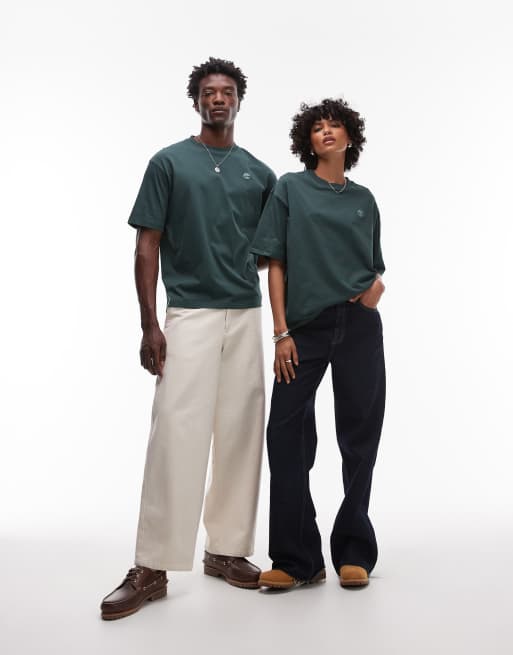 Timberland - Dunstan - Oversized mørkegrøn T-shirt med lille logo på brystet, 3 af 4