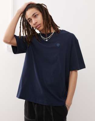 Timberland Timberland Dunstan small chest logo oversized t-shirt in navy-Blue