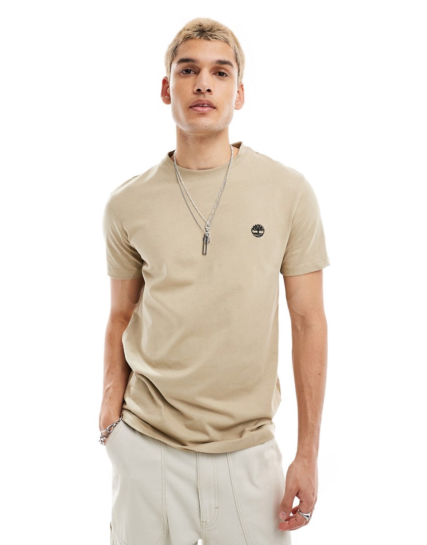 Timberland Dunstan small logo t-shirt in beige-White