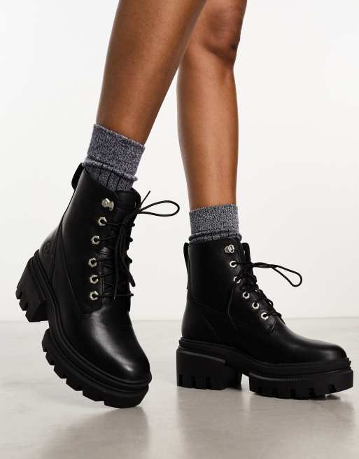 Timberland - Everleigh - 6 inch hoge veterlaarzen van volnerf leer met dikke zool in zwart