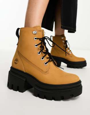 Timberland everleigh 6 inch lace up chunky boots in wheat nubuck leather