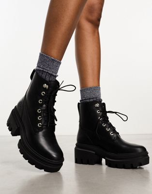 Timberland everleigh 6 inch lace up chunky boots in black full grain leather - ASOS Price Checker