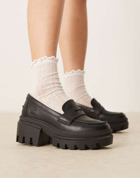 Timberland Everleigh chunky heeled loafers in black leather - view 1