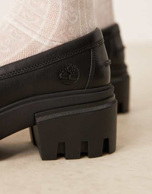 Timberland Everleigh chunky heeled loafers in black leather, 4 of 4