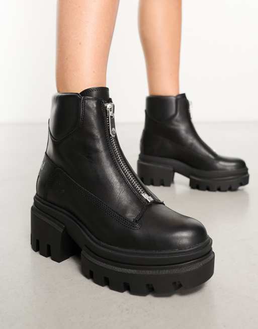Timberland – Everleigh – Czarne botki ze skóry licowej zapinane na zamek