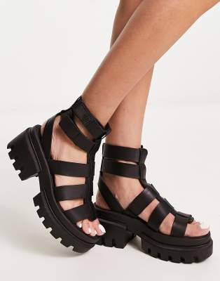 Timberland everleigh gladiatior sandals in black full grain leather