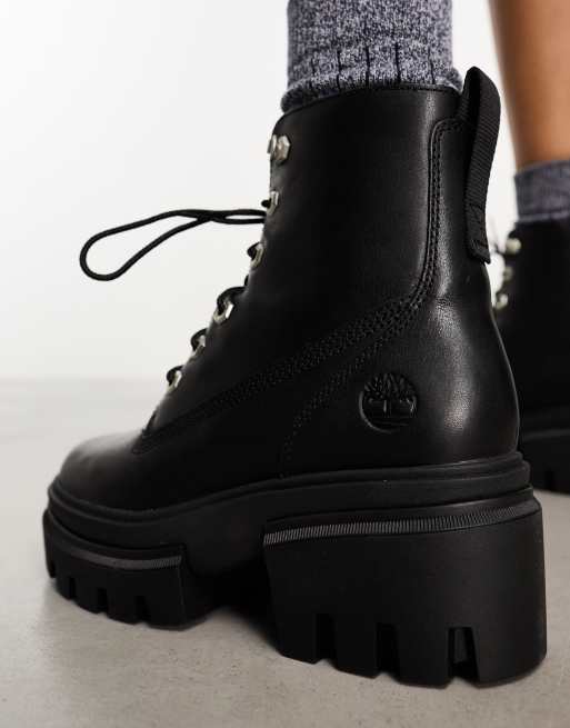 Timberland – Everleigh – Svarta grova boots i fullnarvsläder med snörning, 6 tum, 3 av 4