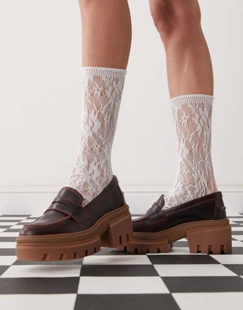 Timberland – Everleigh – Vinröda loafers i läder med platåsula - view 1