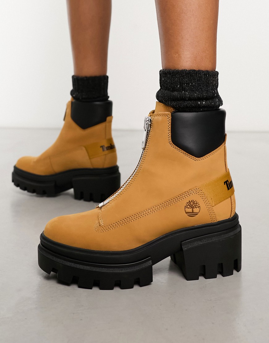 Timberland everleigh zip boots in wheat nubuck leather-Neutral