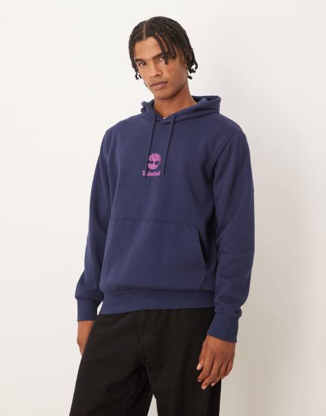 Timberland - Felpa blu peacoat con cappuccio e logo a strati - view 1
