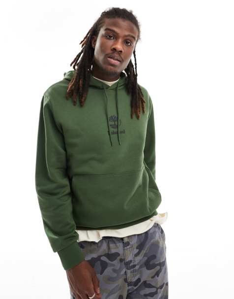 Timberland - Felpa con cappuccio verde scuro con logo piccolo - view 1