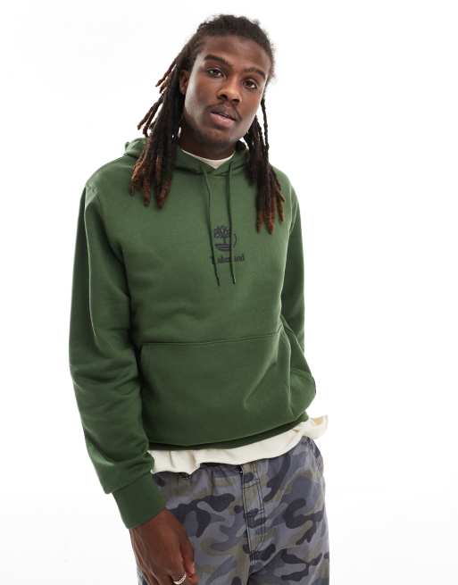 Timberland - Felpa con cappuccio verde scuro con logo piccolo