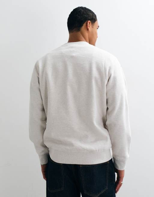 Timberland felpa girocollo con applicazione "patchwork t" in mélange avena chiaro, 3 di 5