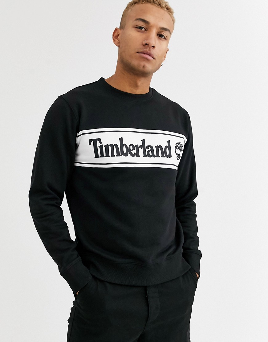 Timberland - Felpa nera con logo e righe sul petto-Nero