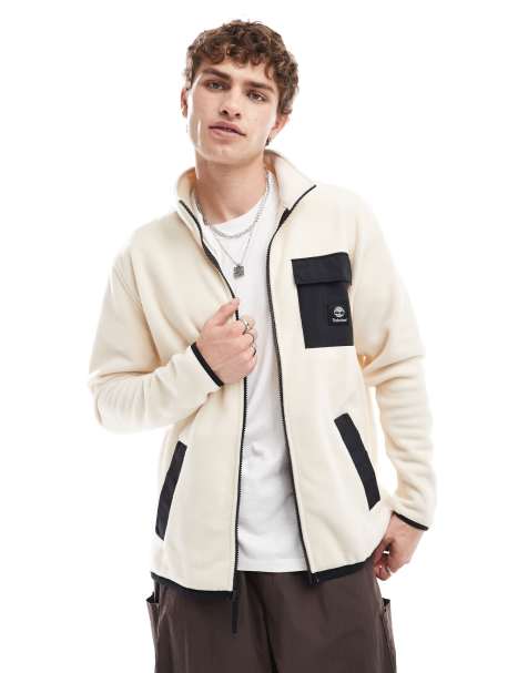 Timberland – Fleecejacke in Wollweiß mit durchgehendem Reißverschluss und kontrastierender Tasche - view 1