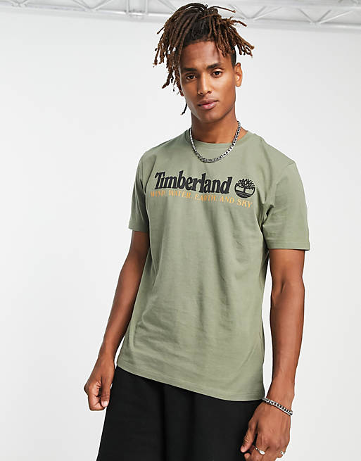 Timberland front graphic t-shirt in khaki | ASOS