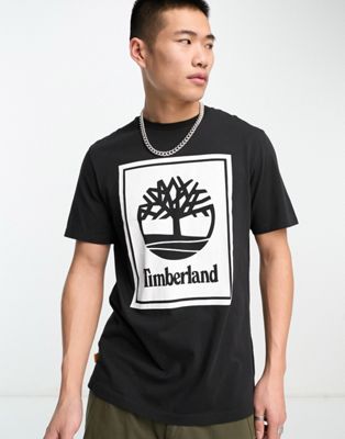 Timberland Front Stack logo t-shirt in black/white
