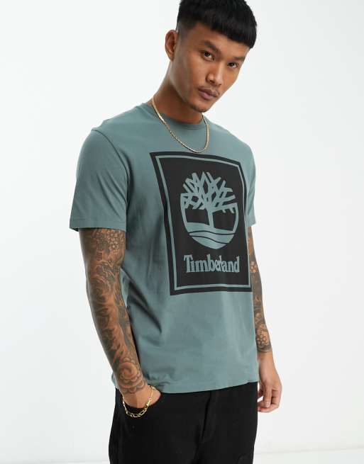 Timberland Front Stack logo t-shirt in green | ASOS