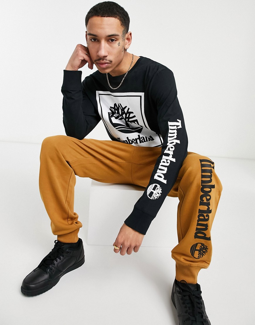 Timberland front stack long sleeve logo t-shirt in black