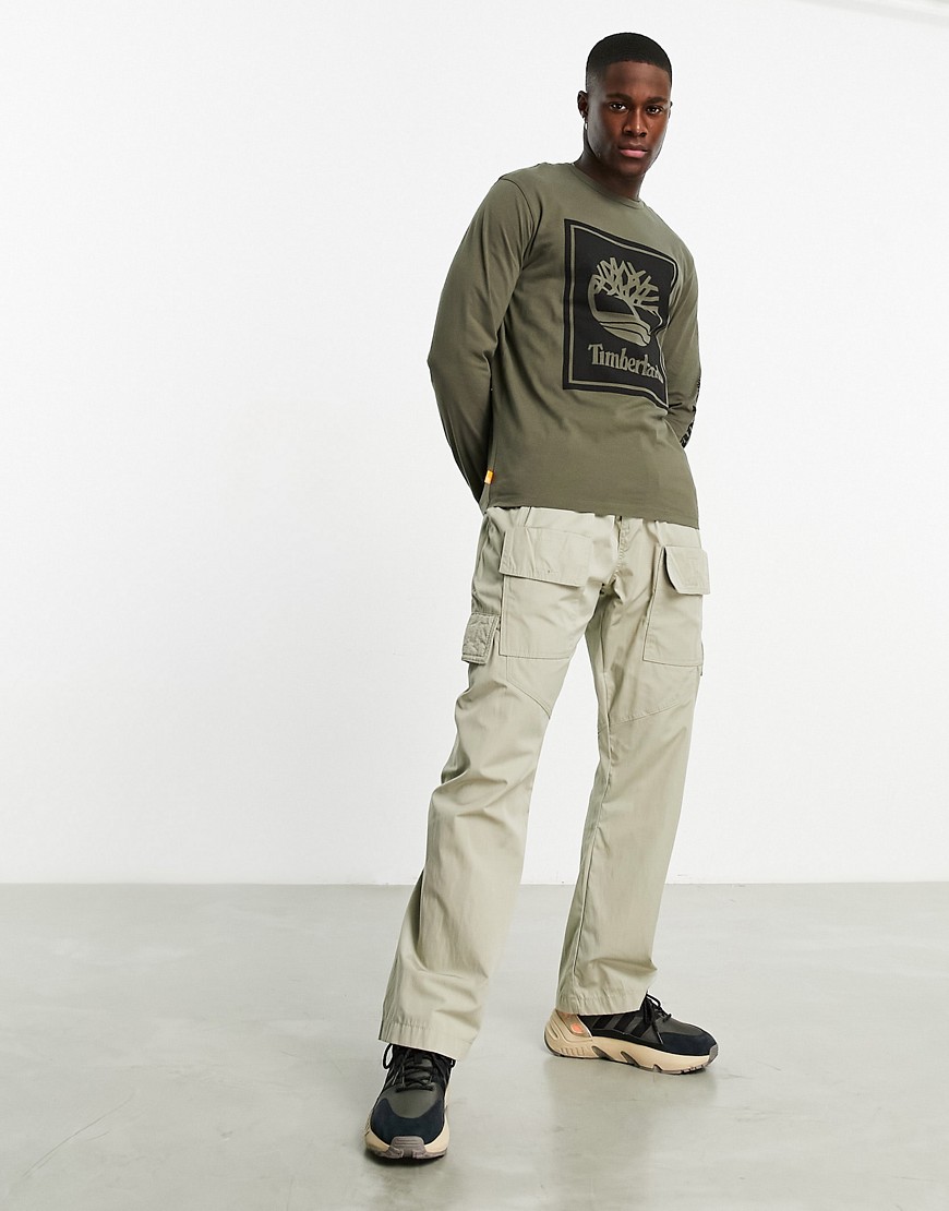 Front Stack - T-shirt kaki a maniche lunghe con logo-Verde - Timberland T-shirt donna  - immagine3