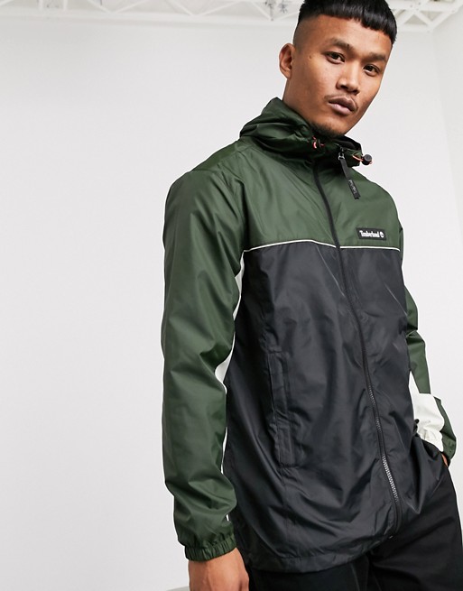 Timberland full zip windbreaker jacket in black and khaki