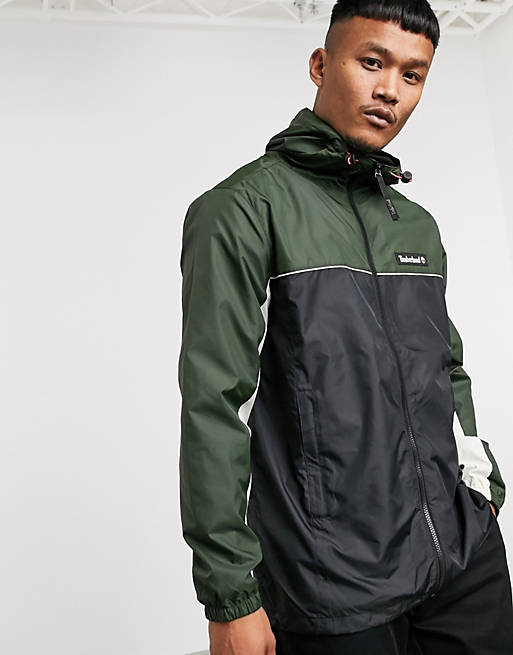 Timberland full zip windbreaker jacket in black and khaki | ASOS